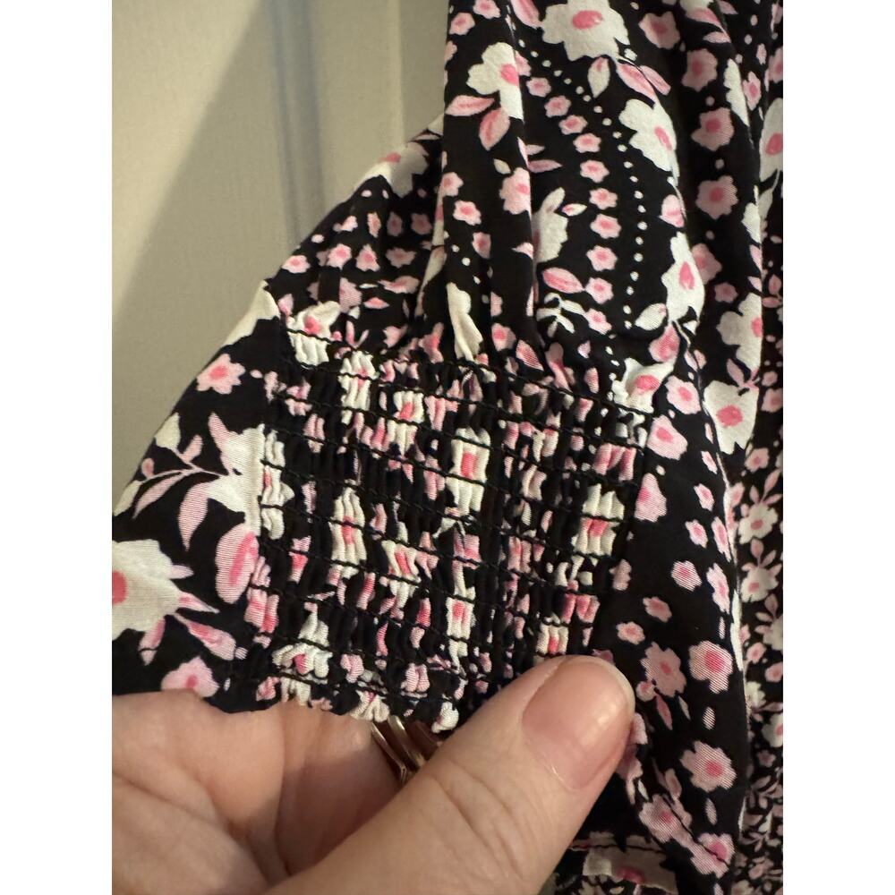 Talbots Smocked Sleeve Midi Dress Floral Paisley Black Pink Size 12P - Picture 5 of 12